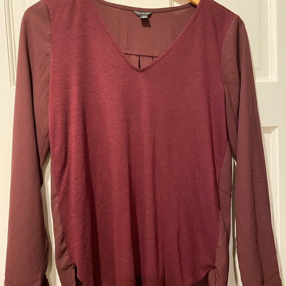 Ann Taylor Sz M Knit & Silky Mix Top